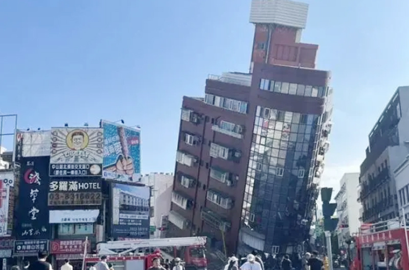 臺(tái)灣花蓮縣海域發(fā)生7.3級(jí)地震，建筑出現(xiàn)傾斜